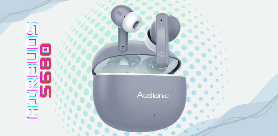 Official Audionic Airbud S680 restock banner showing grey earbuds above an open charging case
