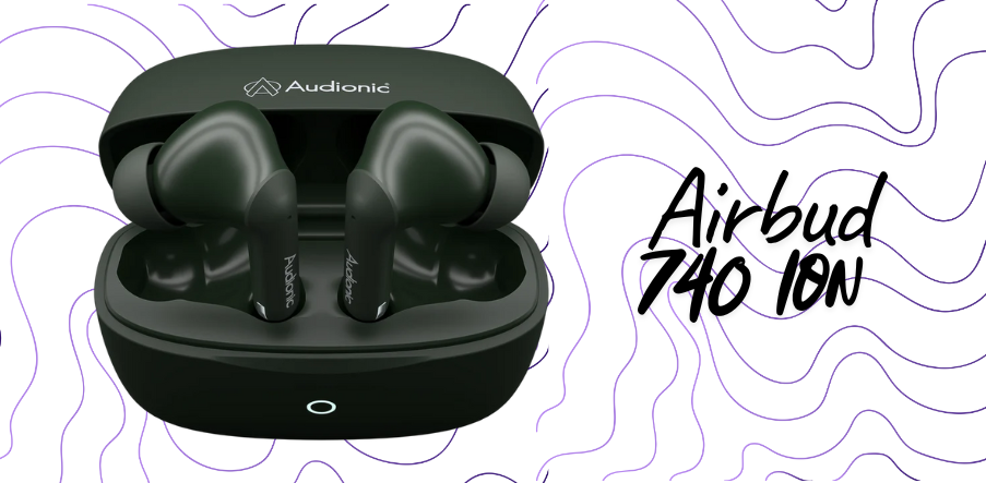 Official Audionic Airbud 740 ION banner showing dark earbuds in an open charging case