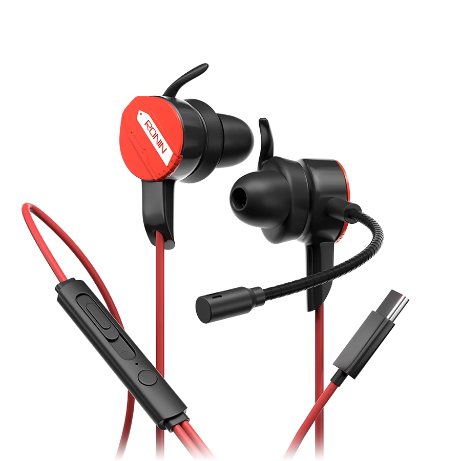 Ronin R-007 Gamerz Handsfree Type-C in Red with its wired connector