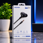 Ronin R-9 The OG handsfree earphones retail box with 3.5mm AUX earphone illustration